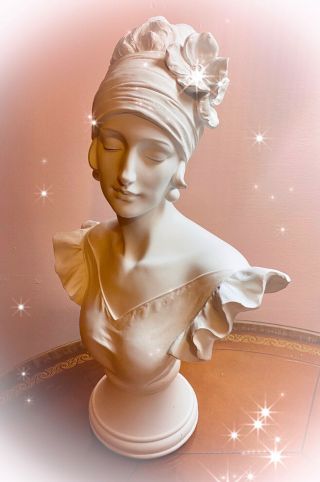 Vintage Art Deco Porcelain 17” Head Bust Roaring 20’s Flapper Woman White Large