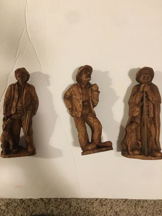 Vintage Hand Carved Wood Figurines Made In France Sic Handgemalt Decore Set Of 3