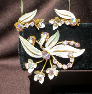 Estate Antique Austria Vintage Costume Jewelry Set Earrings / Brooch Pin