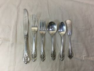 Vintage Wallace Grand Baroque Sterling Silver Flatware 6 Piece Setting