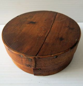 Antique Small Round Wood Berry Box With Cover - 4 1/2” Dia.