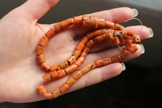 39gr Antique Salmon Coral Necklace Natural Undyed Beads