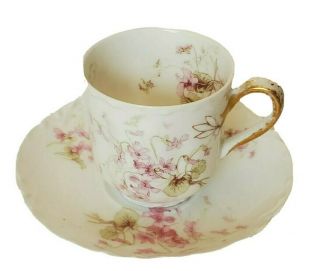 Antique Limoges France Haviland & Co.  Pink Floral Spra Demitasse Cup Saucer 1888