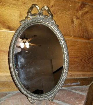 Vintage Brass Bow Oval Wall Mirror Made In Italy Victorian Farmhouse Decor