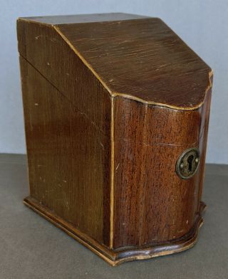 Vtg.  Wood Box In The Form Of A Miniature Knife Box,  Mahogany W/ Brass Escutcheon