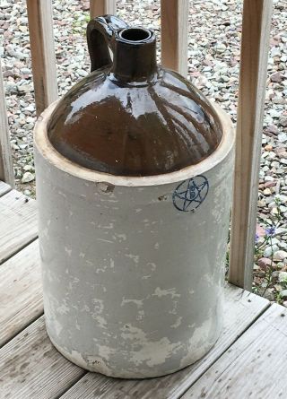 Antique Blue Star 5 Gallon Stoneware Jug With Handle