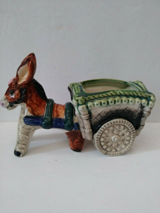 Vintage Pottery Donkey & Cart Planter Figurine Occupied Japan Glued Ear 6.  5x4