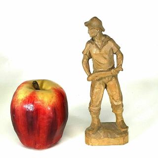 Vintage Folk Art Wood Carving Of A Fisher Man & The Catch