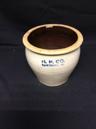 Vintage H.  P.  Co.  Hawthorn Pa Crock Pottery 8 X 7.  5 In