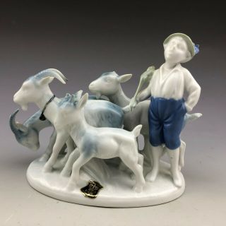 Vintage German Gerold Porzellan Boy Shepard With Goats Figurine - 4901