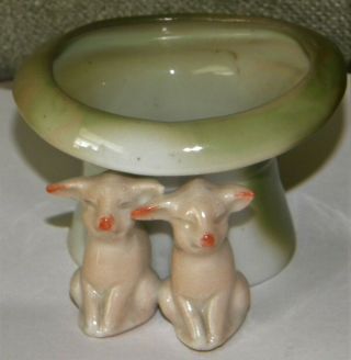 Antique German Pink Pigs Sitting In Front Of Inverted Tophat Euc
