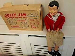 Rare Vintage Jolly Jim The Ventriloquist Doll Puppet Boxed From Loft