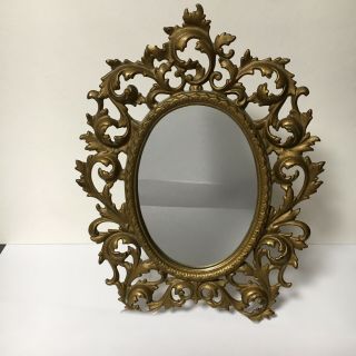 Very Large Easel Back Ornate Victorian Brass Frame Mirror,  13 - 1/2” Tall