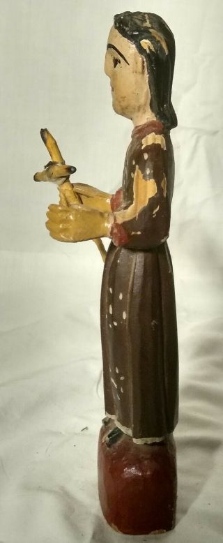 Folk Art Antique Old Primitive Wood Carving Of A Hand Painted Priest Figure 2