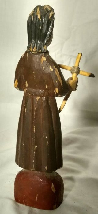 Folk Art Antique Old Primitive Wood Carving Of A Hand Painted Priest Figure 3