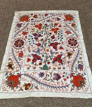 Wall Hanging Suzani Uzbek Silk Vintage Tablecover Handmade Embroidery