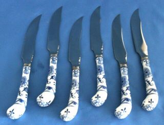 Set Of Six Steak Knives; Blue Onion Handles/ A.  E.  Lewis & Co.  Sheffield Blades