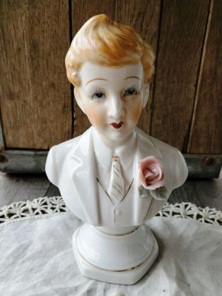 Vintage Art Deco Porcelain Bust Figurine Androgynous Woman In Man 