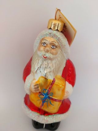 Christopher Radko A Gifted Santa Christmas Ornament Santa Claus With Yellow Gift