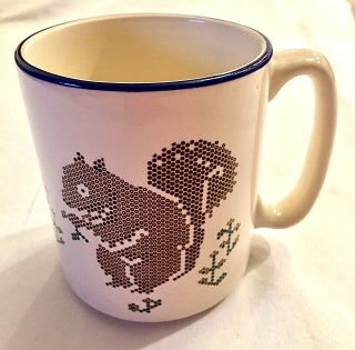 Vintage Pfaltzgraff Squirrel Needlepoint Ceramic Coffee Mug Tea Cup 10 Ounces