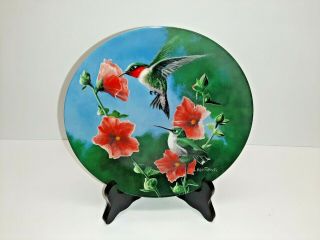 Hummingbird Art Plate Mated Pair Wildlife Garden Kevin Daniels