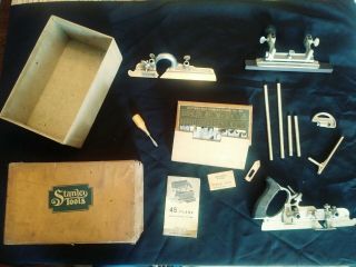 Vintage Stanley Sweetheart No 45 Combination Plane W23 Cutter Blades,  Case &etc