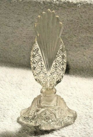 Vintage Antique Art Deco Cut Crystal Glass Perfume Bottle With Stopper Ornate