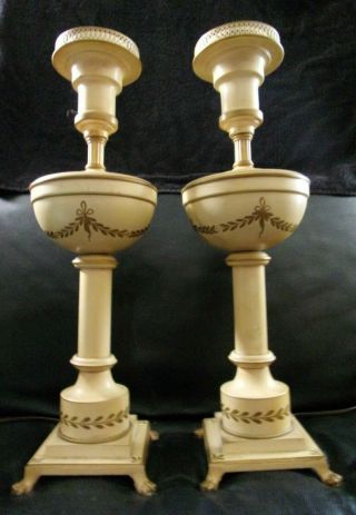 Pair (2) Vintage French Or Italian Tole Lamps Heavy Gd Quality 20 "