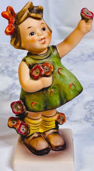 Vintage Goebel Hummel “spring Cheer " 72 Girl With Flowers Figurine 5” Tmk - 5