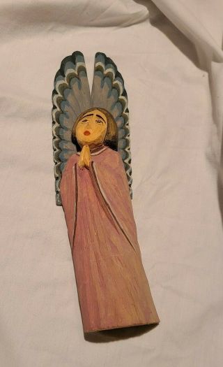 Vintage Primitive Carved Wood Painted Angel Folk Art Statue Figurine Poland
