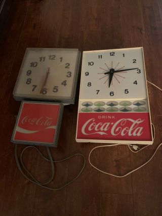 2 Vintage Coca Cola Clock Signs Electric 3