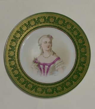 Antique 1846 French Sevres Porcelain Signed Debrie Madame Du Barry Cabinet Plate