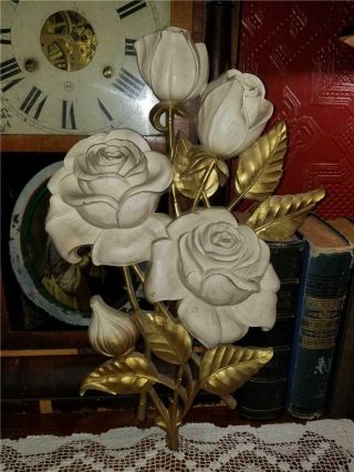 Vtg Mcm Syroco 3d Raised Rose Flower Wall Hanging Shabby Chic Hollywood Regency