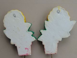 Vintage Male&Female Hand - painted Sunflowers Wall Hangings Chalkware With Hooks 2