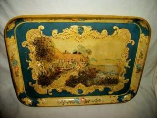 Papier Paper Mache Tole Tray French Blue Antique Hp Cottage Gardens Lovely