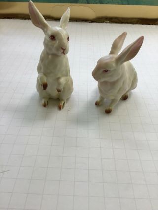 Vintage Lefton’s Set Of Two Porcelain Rabbits Japan