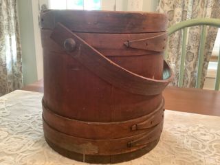 Vintage Primitive Wood Firkin Sugar Bucket With Lid 9 3/4 " Tall