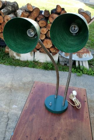 Vintage Mid Century Modern Double Gooseneck Lamp With Fiberglass Shades