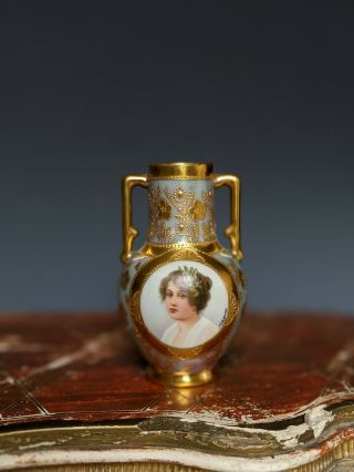 Royal Vienna Miniature Portrait Vase Art Nouveau Signed Germany Gilt Victorian