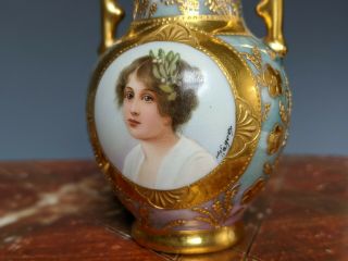 Royal Vienna Miniature Portrait Vase Art Nouveau Signed Germany Gilt Victorian 2