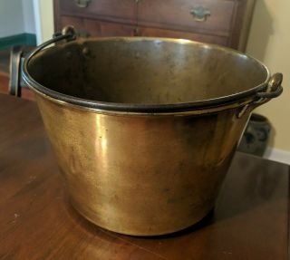 Antique American 19th Century Brass Bucket Pail Iron Handle Rivets