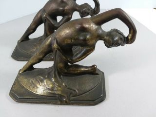 Rare Antique Art Nouveau Pompeian Bronze Nude Female Bookends 3