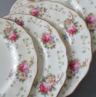 Set 12 Antique Cauldon Brown - Westhead Moore Porcelain Plates Roses Ivy Gilt Trim