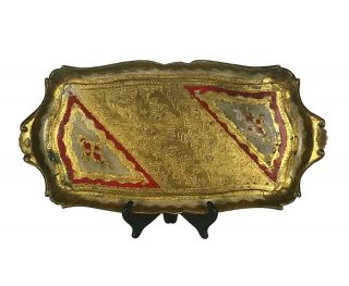 Large Antique Italian Florentine Tray In Red Gold Gilt White