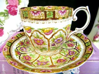 Royal Albert Tea Cup And Saucer Gold Gilt Work Floral Painted Court China Teacup