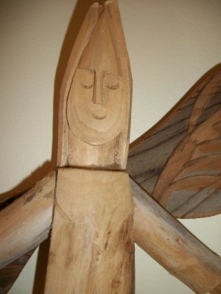 Large Handcarved Wood Angel Santos Wall Hanging Signed 20 " X 18 "