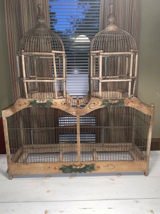 Vintage Wood And Wire Victorian Double Dome Bird Cage