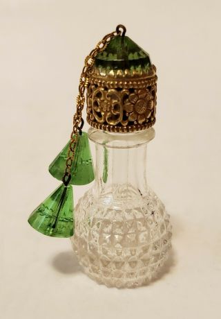 Vintage Irice Miniature Czech Perfume Bottle With Green Glass Dangles