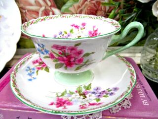 Shelley Tea Cup And Saucer Floral Blossom Stocks Teacup Gainsborough Shape