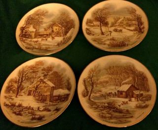 4 Collector Plates From Currier And Ives America Fine Franciscan China